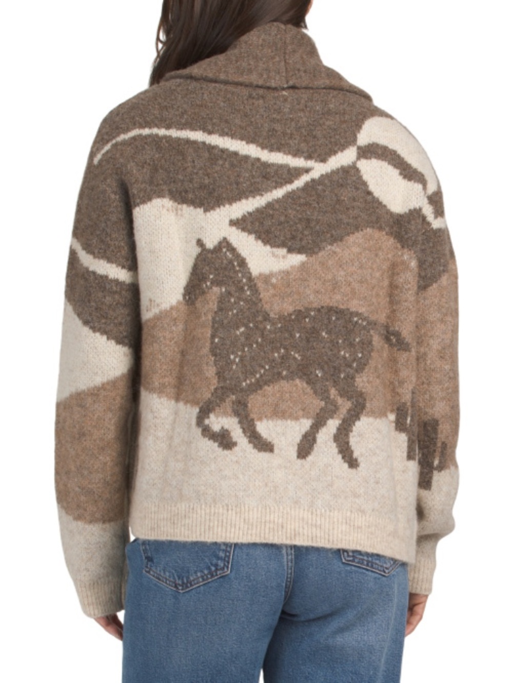 LUCKY BRAND Wool Blend Long Sleeve Horse Shawl Neck Cardigan